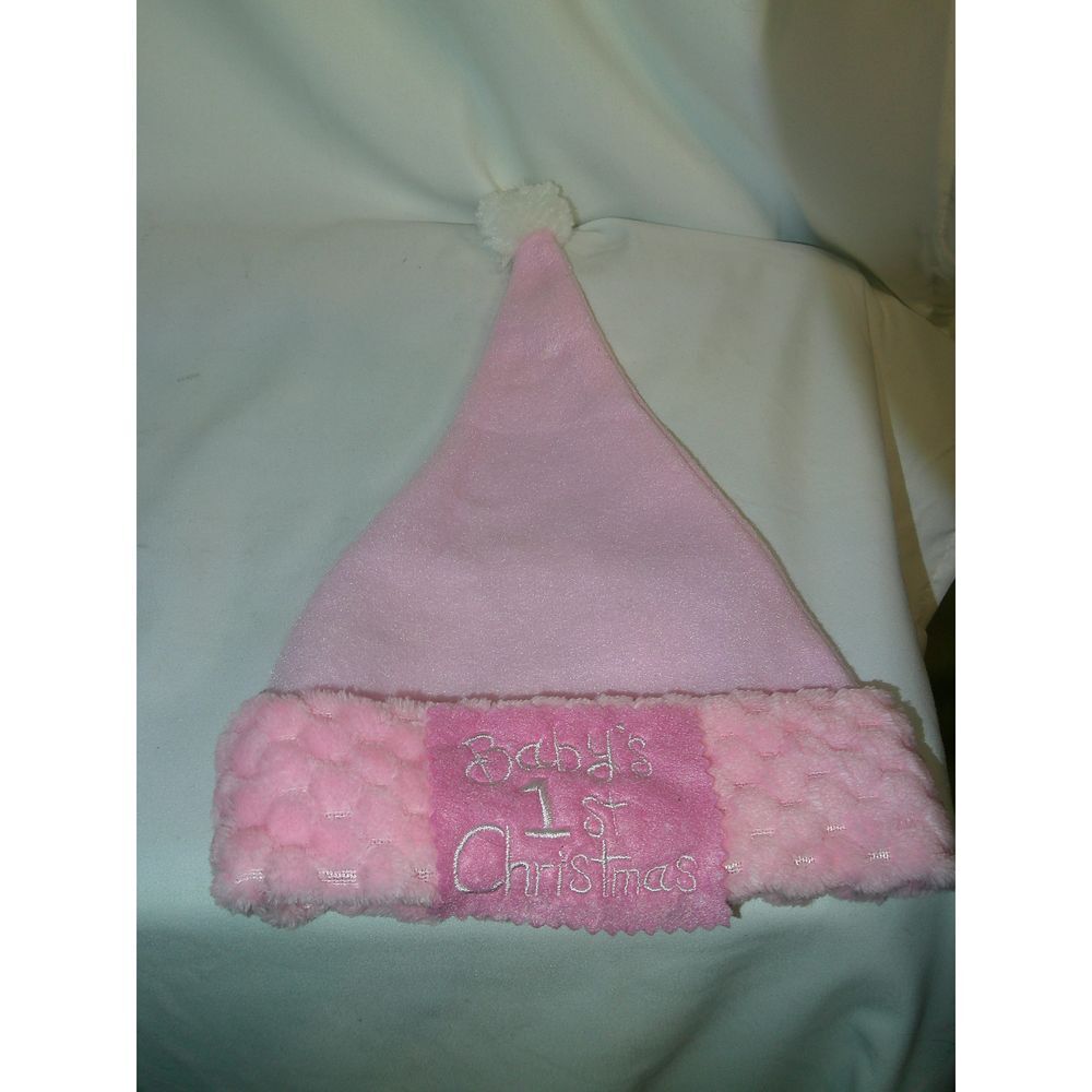 Baby's First Christmas Pink Santa Hat - Soft Plush Textured‎ Holiday Beanie